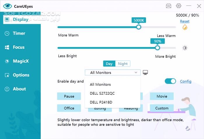 دانلود CareUEyes Pro 2.5.0 - دانلود تنظیم نور و رنگ مانیتور برای جلوگیری از خستگی چشم - سافت گذر