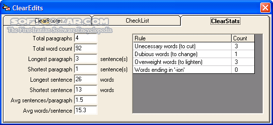 دانلود ClearEdits 3.1 - دانلود نرم افزاری قوی جهت ویراستاری پیشرفته متون انگلیسی و تمرین مهارت Writing - سافت گذر