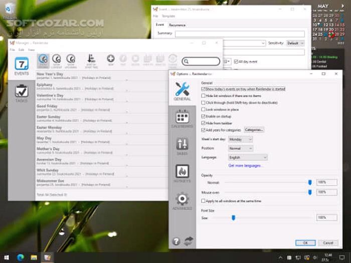 دانلود Rainlendar Pro 2.22.1 Build 182 - دانلود تقویم برای ویندوز - سافت گذر