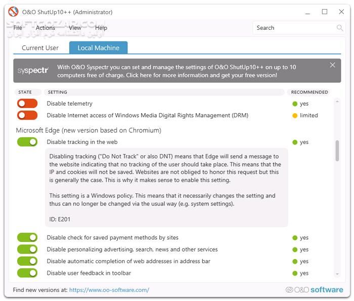 دانلود O&O ShutUp10++ 2.1.1015 - دانلود تنظیمات حریم خصوصی ویندوز 10 و 11 - سافت گذر