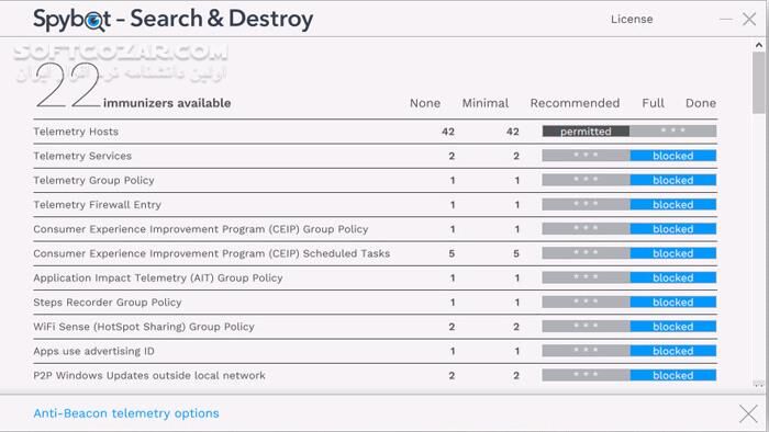 دانلود Spybot Anti-Beacon 5.1.1 - دانلود جلوگیری از ردیابی توسط مایکروسافت - سافت گذر