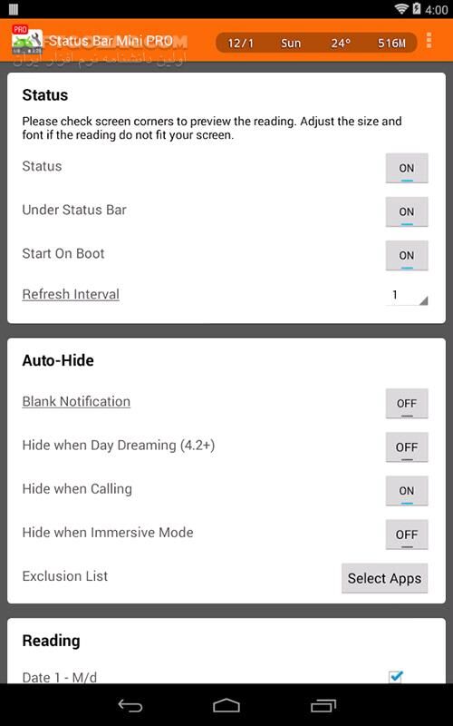 دانلود Status Bar Mini PRO 1.0.177 for Android +2.3 - دانلود نوار وضعیت مینی برای اندروید - سافت گذر