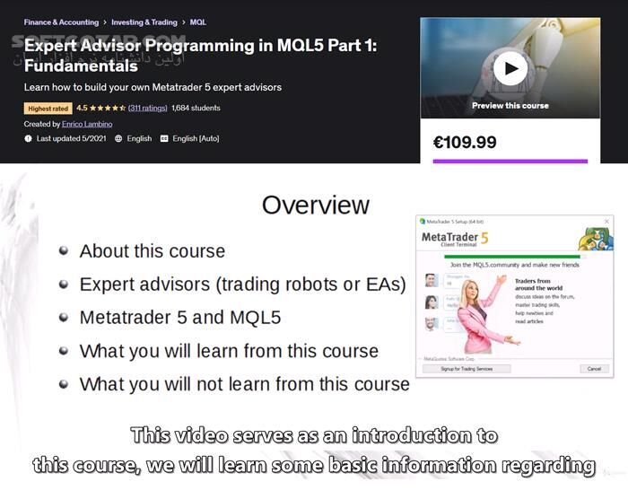 دانلود Udemy - Expert Advisor Programming in MQL5 Part 1: Fundamentals - دانلود آموزش برنامه نویسی MQL5 - سافت گذر