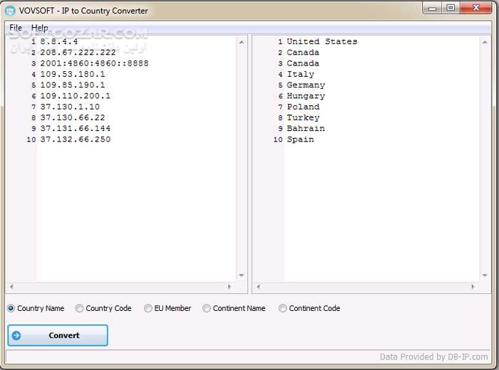دانلود VovSoft IP to Country Converter 1.2.0 - دانلود نمایش نام کشورها بر اساس آی پی - سافت گذر