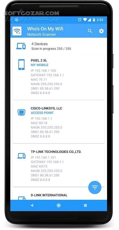 دانلود WHO’S ON MY WIFI – NETWORK SCANNER Full 23.5.0 For Android +4.0.3 - دانلود کی از وای فای استفاده می کند برای اندروید - سافت گذر