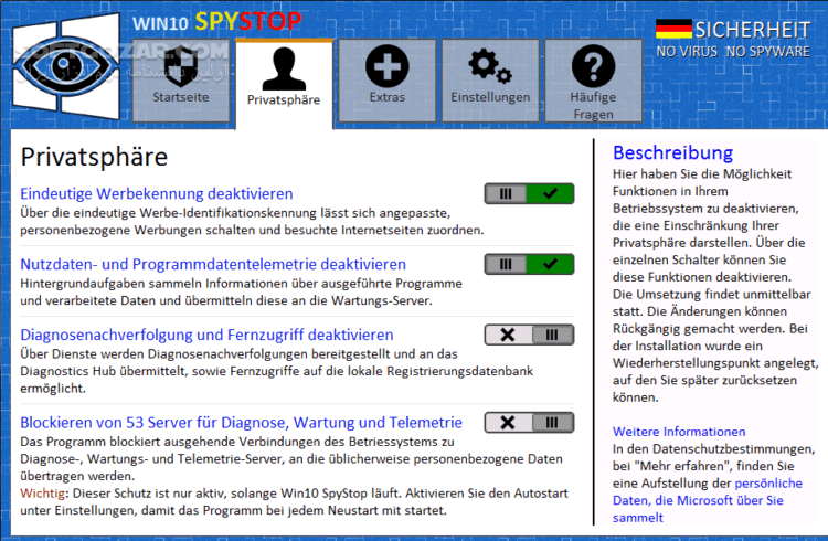 دانلود Win10 SpyStop 1.3.0 - دانلود حفظ حریم خصوصی در ویندوز 10 - سافت گذر