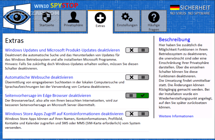 دانلود Win10 SpyStop 1.3.0 - دانلود حفظ حریم خصوصی در ویندوز 10 - سافت گذر