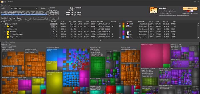 دانلود WizTree 4.28 Enterprise - دانلود شناسایی فایل ها و پوشه های حجیم - سافت گذر